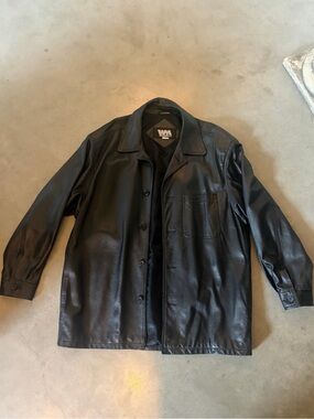 Vintage Canadian Made 100% Leather Black Button-Up Jacket